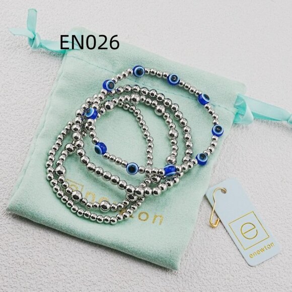 Enewton Platinum Bead & Blue Evil-Eye Bracelet Set